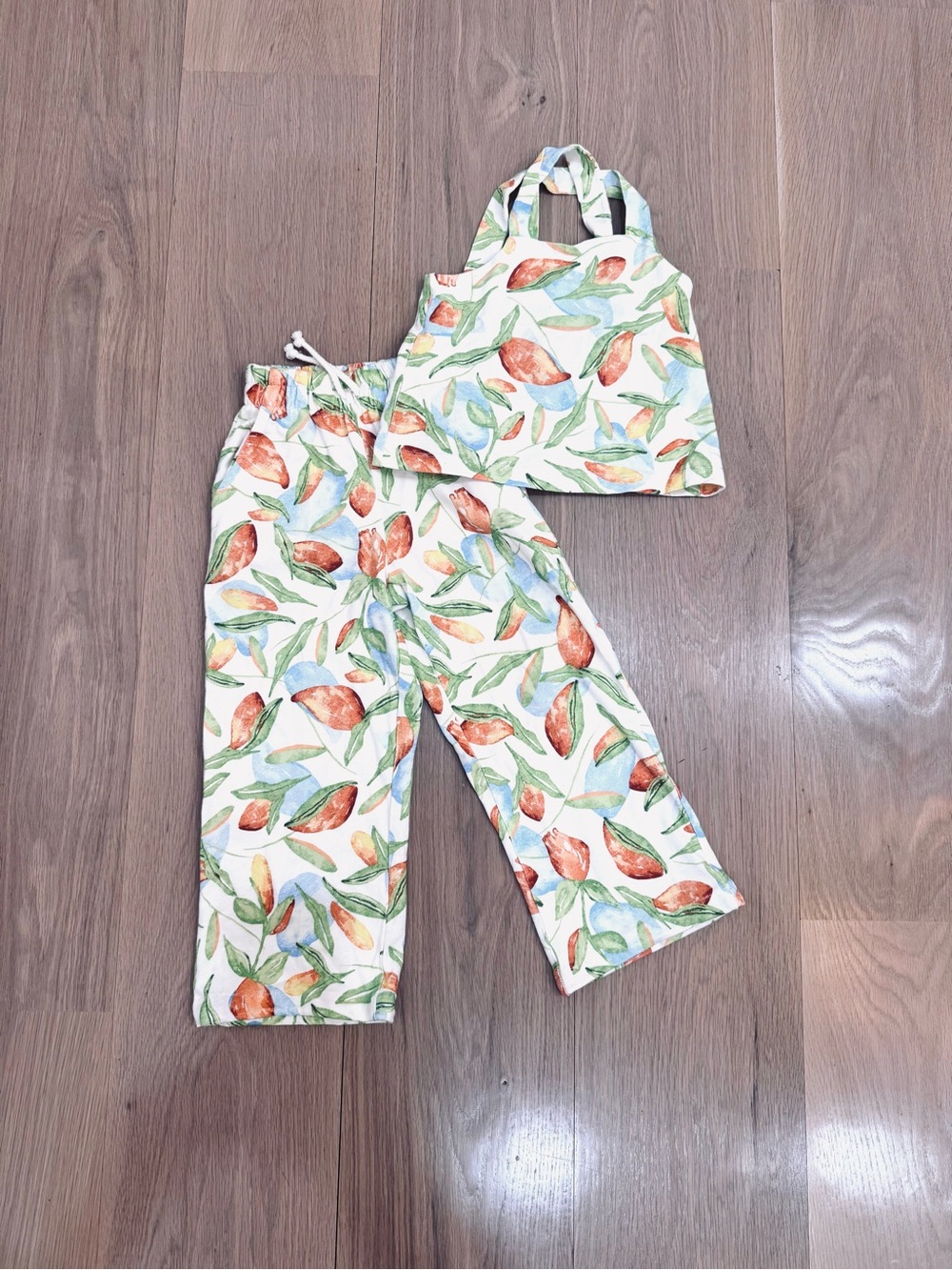 Zara Cream Leaf & Orange Fruit Printed Kids Set